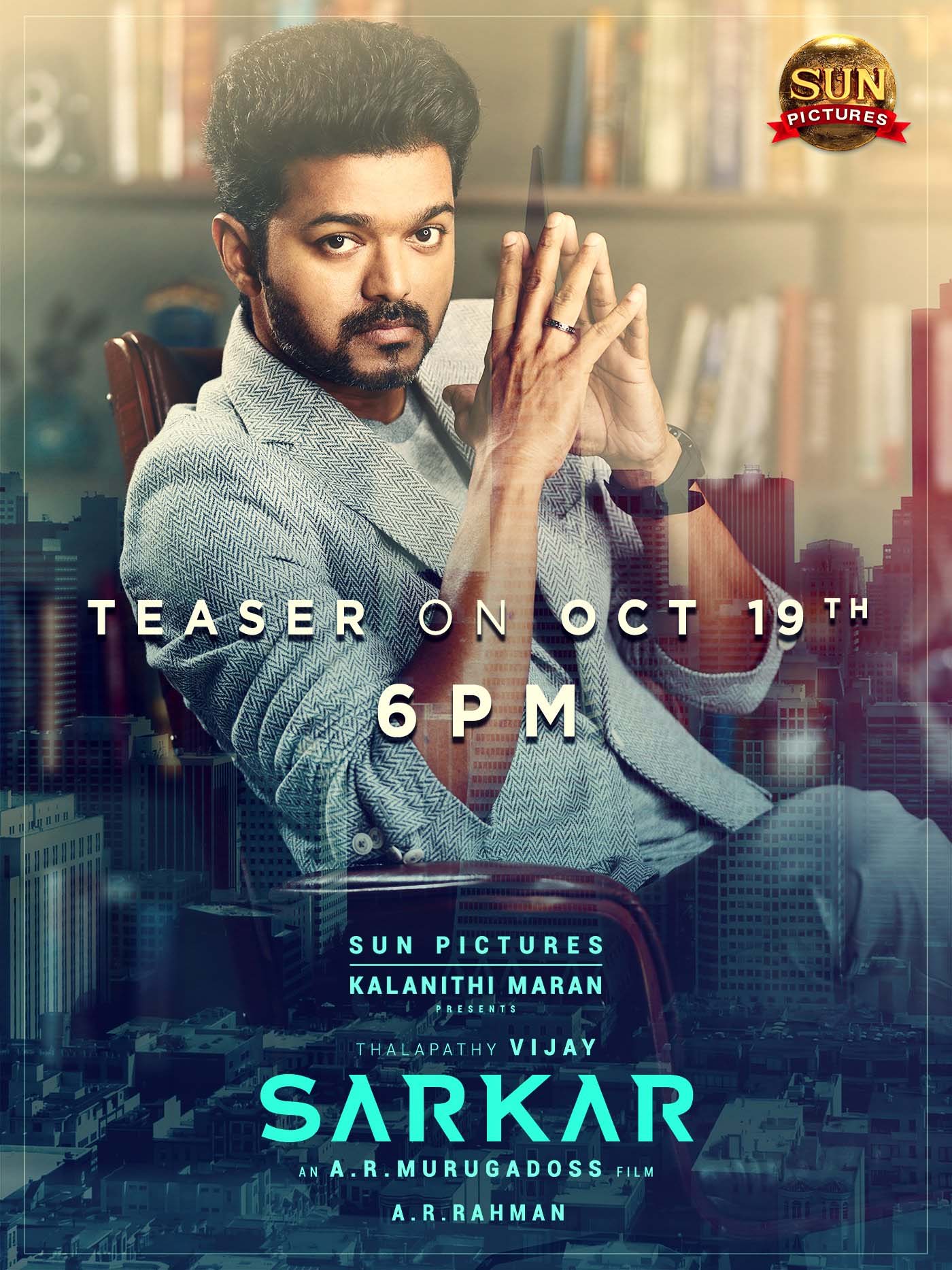 Vijay in Sarkar Teaser Release Date on 19th October Poster 